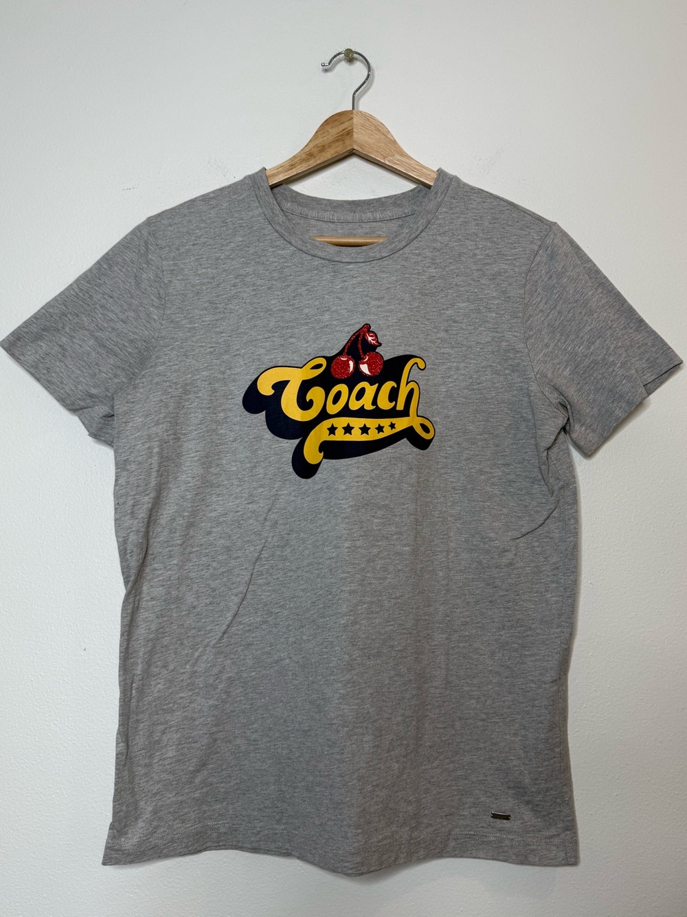Coach Retro Cherry Logo Monogram Heather Grey Tshirt size small